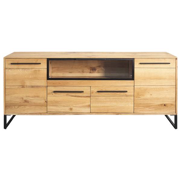 Beleuchtetes Sideboard Cugi Eiche massiv / Metall - Eiche / Schwarz