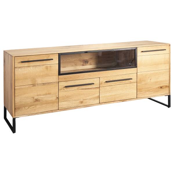 Beleuchtetes Sideboard Cugi Eiche massiv / Metall - Eiche / Schwarz