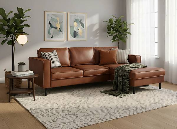 Ecksofa DOGGA mit opt. Schlaffunktion Kunstleder Crispina: Braun - Schlaffunktion - Bettkasten