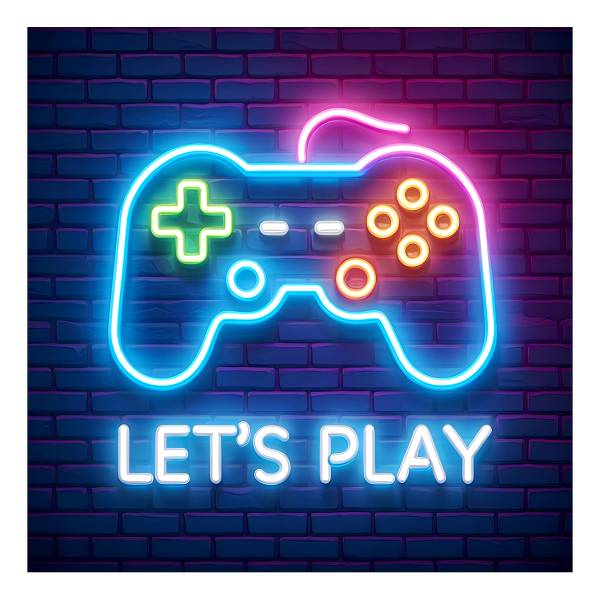 Glazen afbeelding Neon Controller type B transparant glas - blauw/roze