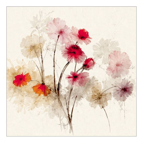 Glazen afbeelding Floral Structure A transparant glas - beige/rood - 20 x 20 cm