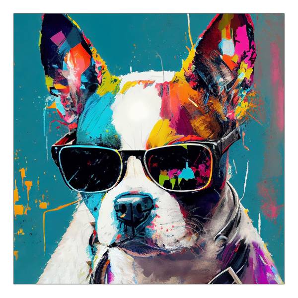 Quadro di vetro Dog With Sunglasses B Vetro - Multicolore