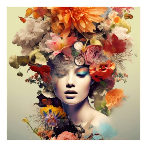 Glasbild Flowers On Her Head Klarglas - Multicolor