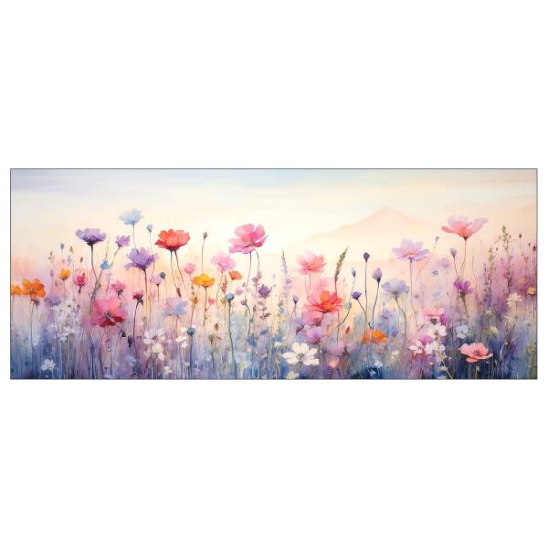Tableau verre Wildflower Meadow Rose foncé - Mauve - Jaune - Verre clair - 80 x 30 x 1.3 cm