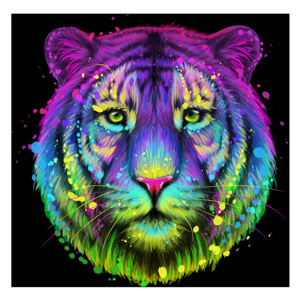 Glasbild Neon Tiger Klarglas - Multicolor