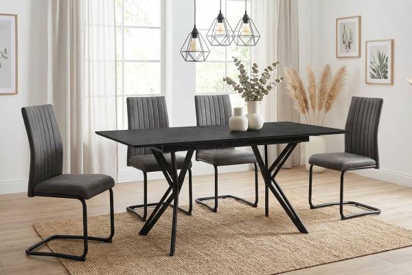 Table extensible Ahoro Noir - Acier - 160 x 76 x 90 cm