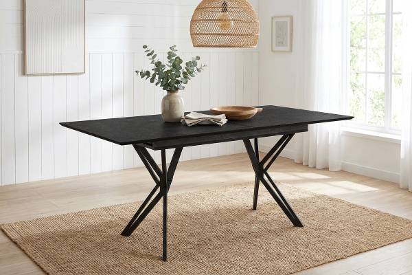 Table extensible Ahoro Noir - Acier - 160 x 76 x 90 cm