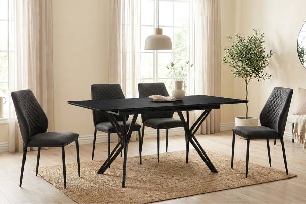 Table extensible Ahoro Noir - Acier - 160 x 76 x 90 cm