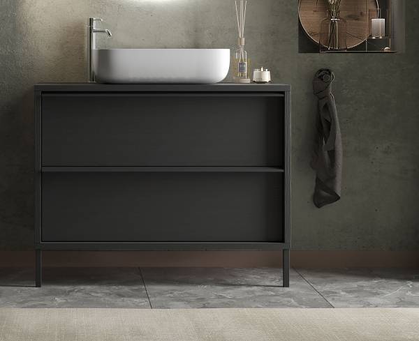 Einzelwaschtisch Steel stehend Schwarz - Breite: 92 cm