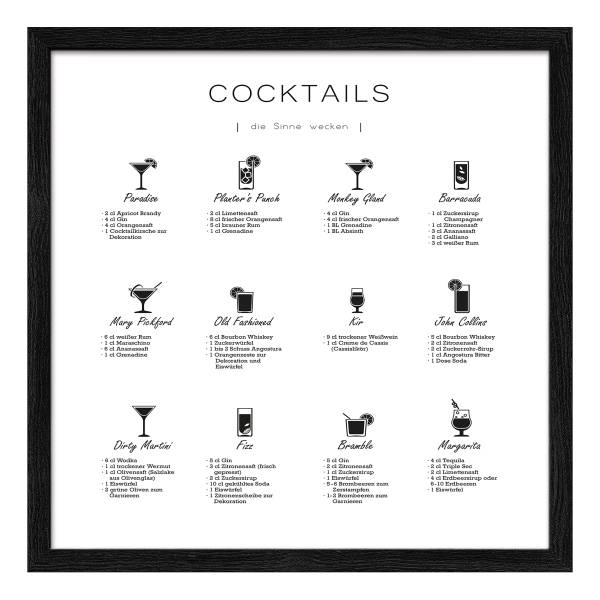 Holzbild Different Cocktails Klarglas / MDF - Schwarz / Weiß