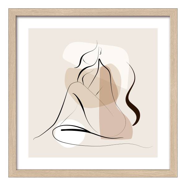 Holzbild Line Art Woman Typ A Klarglas / MDF - Beige / Weiß