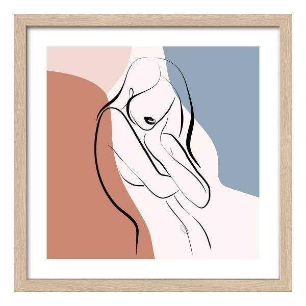 Houten afbeelding Line Art Woman type B transparant glas/MDF - meerdere kleuren - 33 x 33 cm