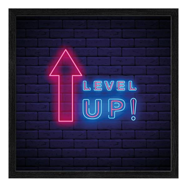 Houten afbeelding Neon Level Up transparant glas/MDF - meerdere kleuren