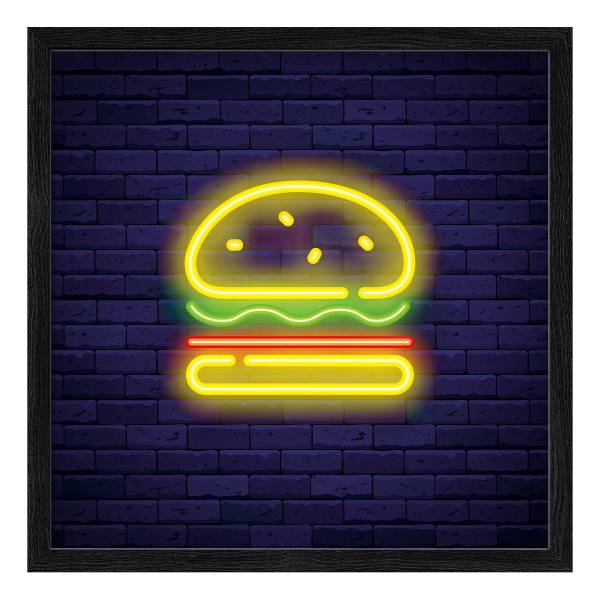 Holzbild Neon Hamburger Klarglas / MDF - Multicolor