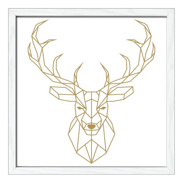 Holzbild Golden Polygon Deer Klarglas / MDF - Weiß / Gold