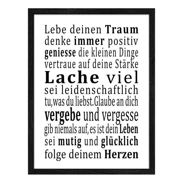 Holzbild Lebensweisheit Klarglas / MDF - Schwarz / Weiß