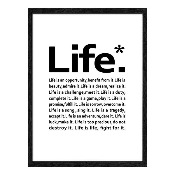 Image en bois Life Verre clair / MDF - Noir / Blanc