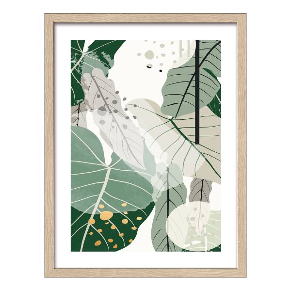 Holzbild Big Green Leaves Typ A Klarglas / MDF - Grün / Weiß
