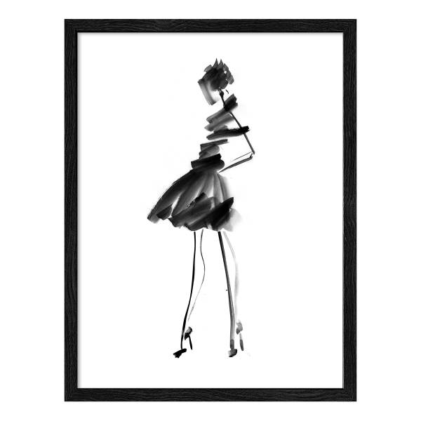 Holzbild Watercolor Fashion Typ A Klarglas / MDF - Schwarz / Weiß