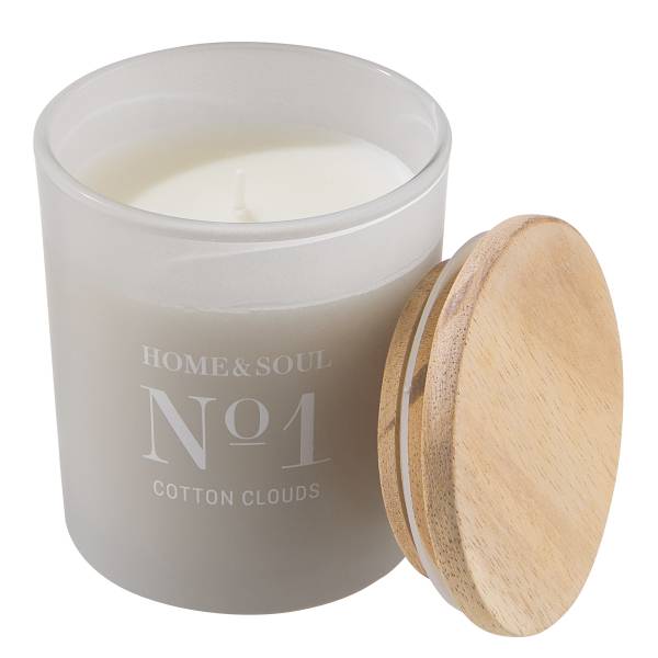 Duftkerze HOME & SOUL Cotton Clouds Sojawachs/Paraffinwachs/Duftanteil /Pinienholz - Grau