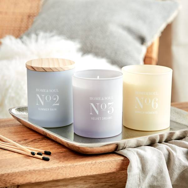 Candela HOME & SOUL Vanilla Moments Cera di soia / Cera di paraffina / Profumo / Legno di pino - Giallo
