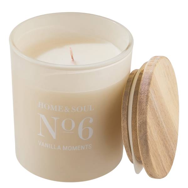 Candela HOME & SOUL Vanilla Moments Cera di soia / Cera di paraffina / Profumo / Legno di pino - Giallo