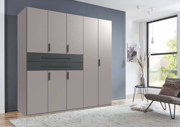 Drehtürenschrank Digit Typ B Saharagrau / Graphit - Breite: 225 cm - Ohne Spiegeltür/-en