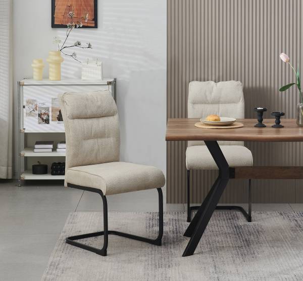 Chaise de salle à manger Frieda lot 2 Beige - Tissu - Fer - 47 x 94 x 61 cm