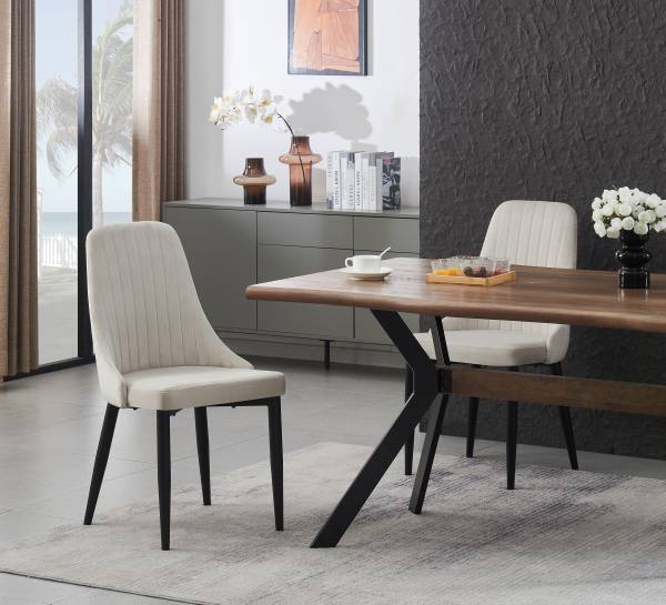 Esszimmerstuhl Claudia 2er Set Beige - Webstoff - Eisen - 44 x 88 x 58 cm