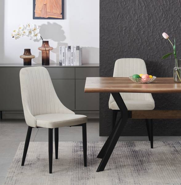 Esszimmerstuhl Claudia 2er Set Beige - Webstoff - Eisen - 44 x 88 x 58 cm