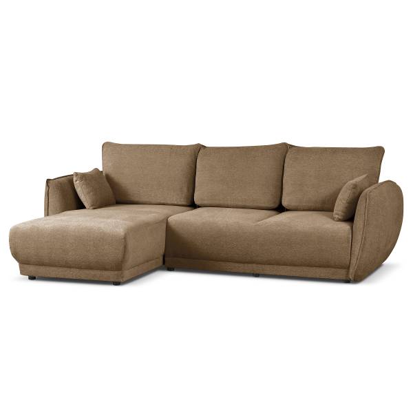 Ecksofa NERIL mit Schlaffunktion Chenille Raica: Dunkelbeige - Longchair davorstehend links