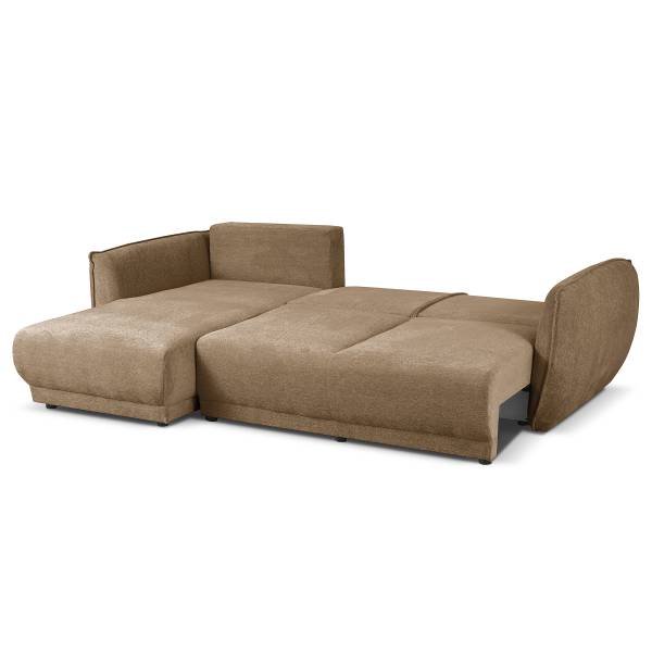 Ecksofa NERIL mit Schlaffunktion Chenille Raica: Dunkelbeige - Longchair davorstehend links