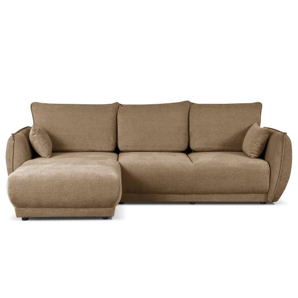 Ecksofa NERIL mit Schlaffunktion Chenille Raica: Dunkelbeige - Longchair davorstehend links