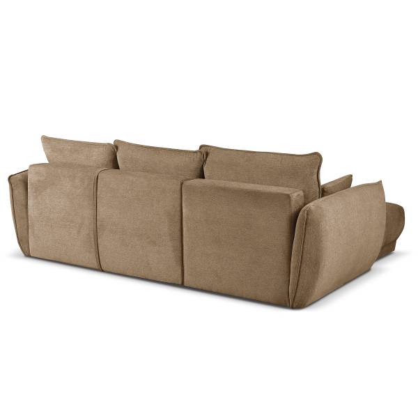 Ecksofa NERIL mit Schlaffunktion Chenille Raica: Dunkelbeige - Longchair davorstehend links