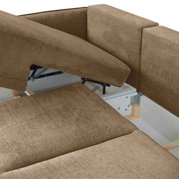 Ecksofa NERIL mit Schlaffunktion Chenille Raica: Dunkelbeige - Longchair davorstehend links