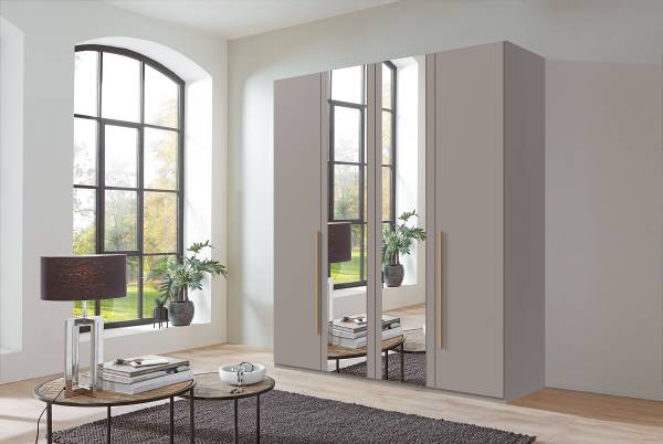 Draaideurkast London met spiegel saharagrijs - Breedte: 180 cm - comfort - bruin - 2 spiegeldeuren