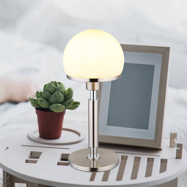 Lampada da tavolo CALYX Vetro opalino / Ferro - 1 punto luce - Argento