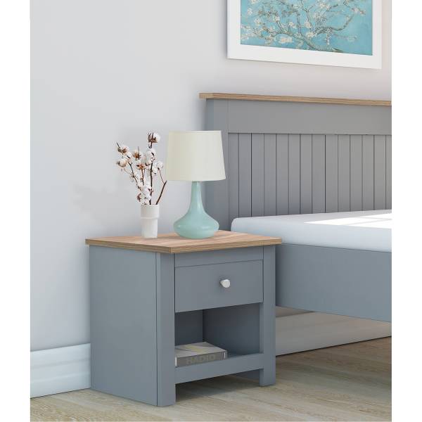 Table de nuit Landri Imitation chêne / Gris graphite