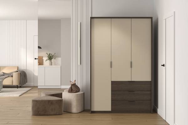 Armoire à portes battantes Maeria Champagne / Imitation chêne foncé - Largeur : 139 cm