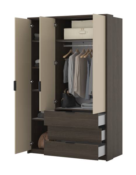 Armoire à portes battantes Maeria Champagne / Imitation chêne foncé - Largeur : 139 cm