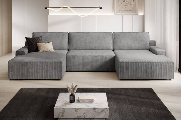 Wohnlandschaft LISUU mit Schlaffunktion Cordstoff Maiva: Dunkelgrau