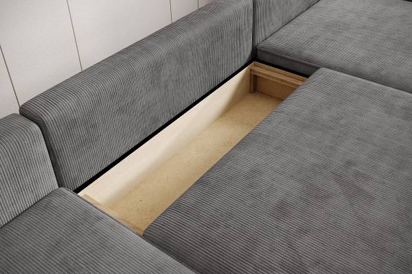 Wohnlandschaft LISUU mit Schlaffunktion Cordstoff Maiva: Dunkelgrau