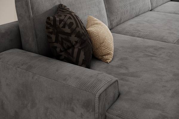 Wohnlandschaft LISUU mit Schlaffunktion Cordstoff Maiva: Dunkelgrau