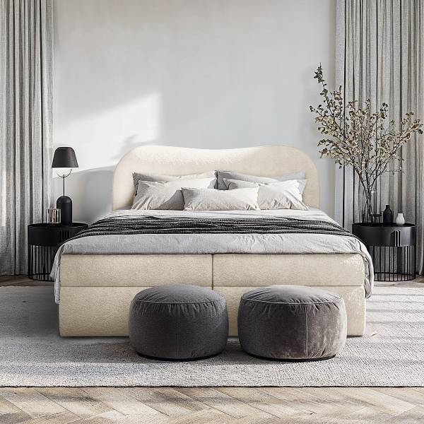 Boxspringbett Azana Teddystoff Morera: Creme - 180 x 200cm