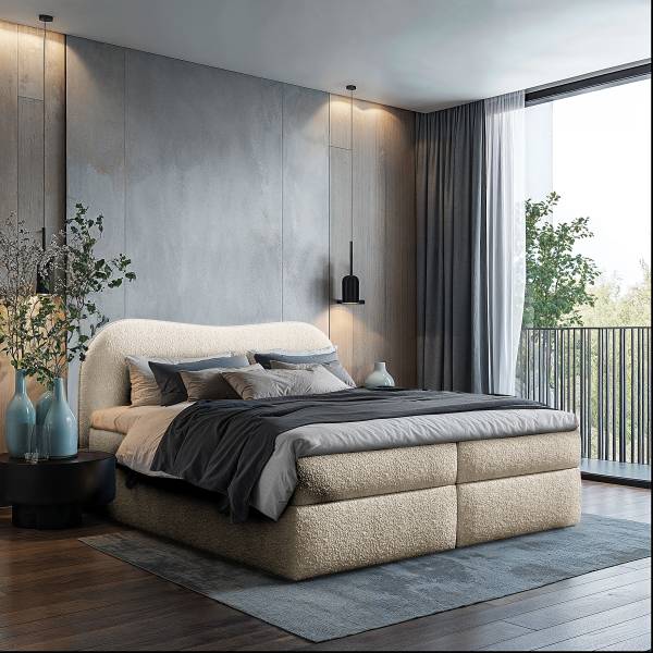 Boxspringbett Azana Teddystoff Morera: Creme - 180 x 200cm