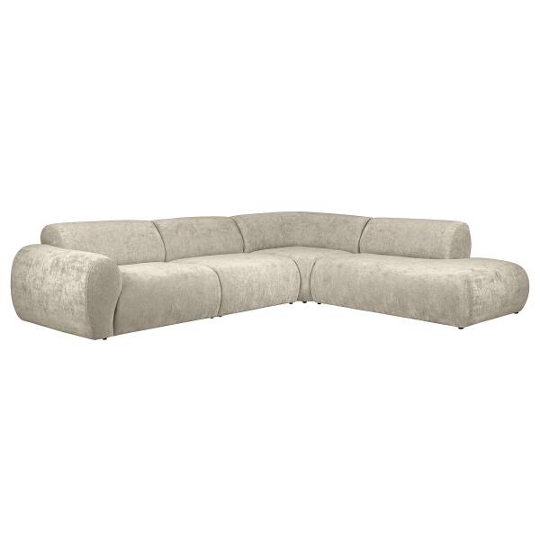 Ecksofa ULALA mit Ottomane Chenille Edina: Beige - Ottomane davorstehend rechts