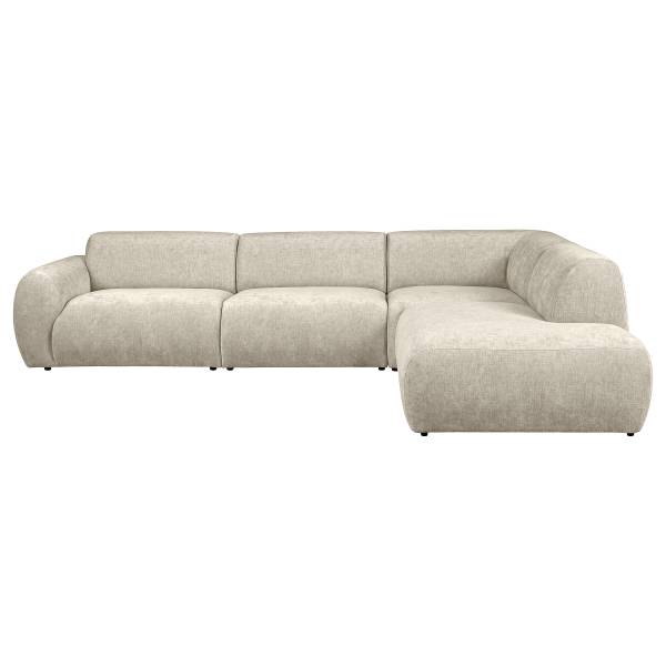 Ecksofa ULALA mit Ottomane Chenille Edina: Beige - Ottomane davorstehend rechts