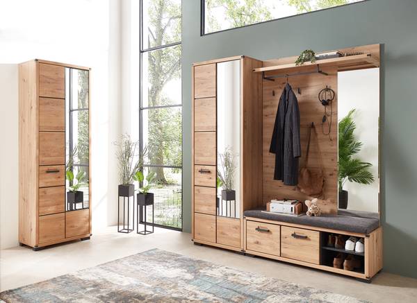 Garderobenbank Cayoma - Breite 120 cm Webstoff / Eiche teilmassiv
