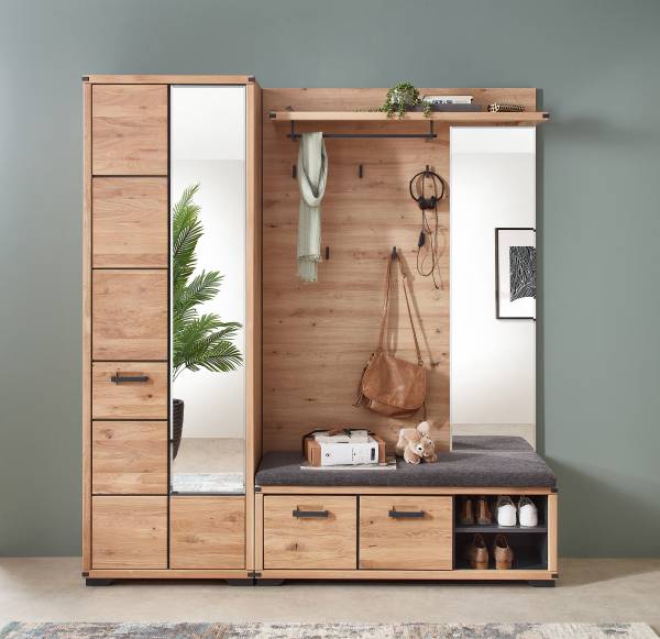 Garderobenbank Cayoma - Breite 120 cm Webstoff / Eiche teilmassiv