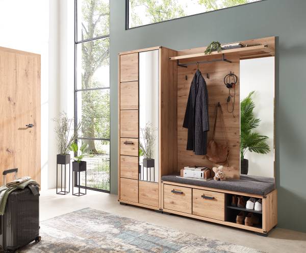 Garderobenbank Cayoma - Breite 120 cm Webstoff / Eiche teilmassiv
